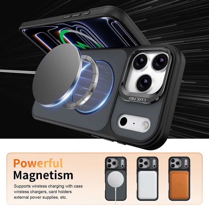 Metal Lens Support Frosted Matte Phone Case for iPhone 17 Pro Max 17 Air 17 Pro 16 Pro 16e 16 Plus 15 14 13 12 Pro Max Strong Magnetic Shock Resistant Protective Cover