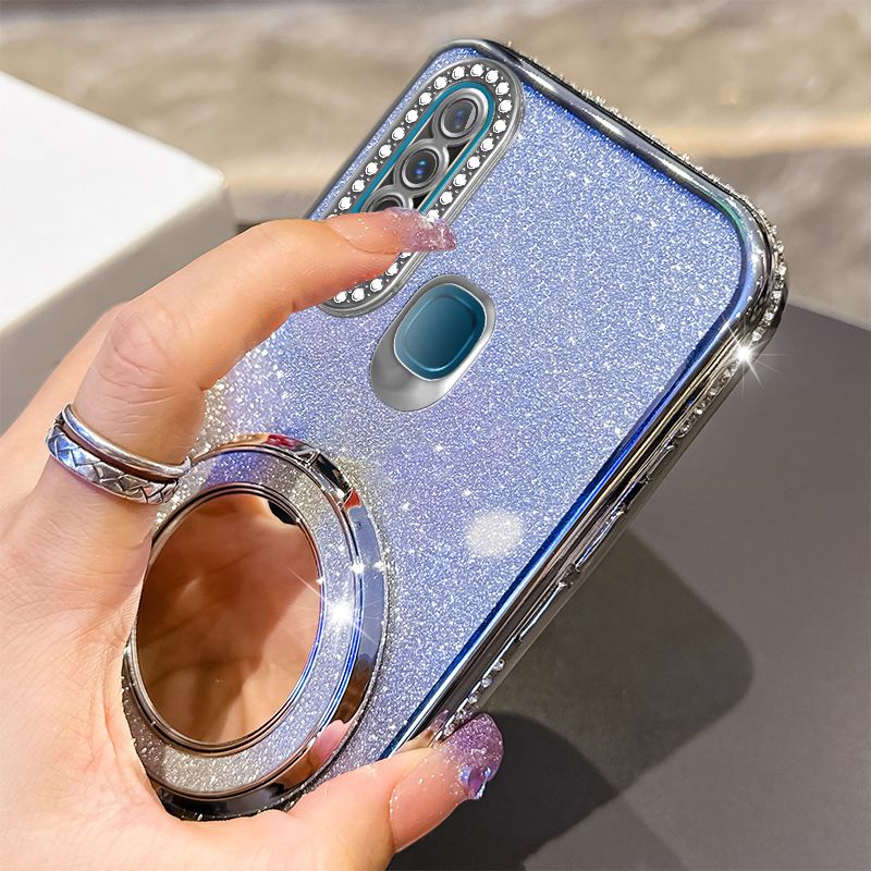 Phone Case for Vivo Y17/Y3 Glitter Electroplated Rhinestone Touch Up Mirror Magnetic Bracket Phone Case