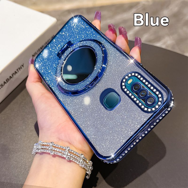 Phone Case for Vivo Y17/Y3 Glitter Electroplated Rhinestone Touch Up Mirror Magnetic Bracket Phone Case