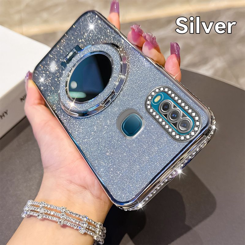 Phone Case for Vivo Y17/Y3 Glitter Electroplated Rhinestone Touch Up Mirror Magnetic Bracket Phone Case
