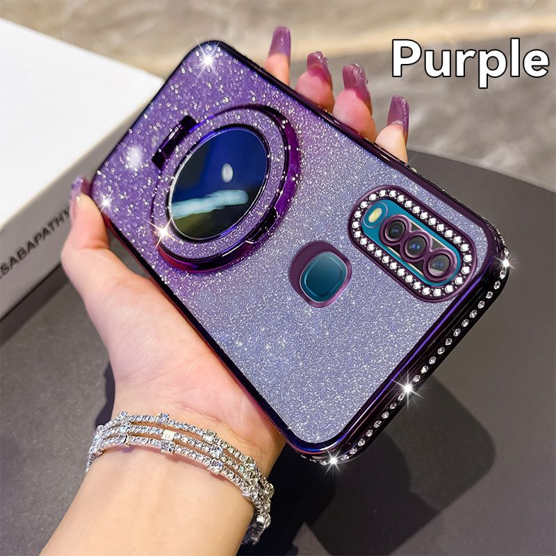 Phone Case for Vivo Y17/Y3 Glitter Electroplated Rhinestone Touch Up Mirror Magnetic Bracket Phone Case