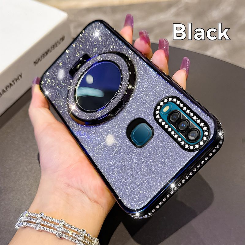 Phone Case for Vivo Y17/Y3 Glitter Electroplated Rhinestone Touch Up Mirror Magnetic Bracket Phone Case