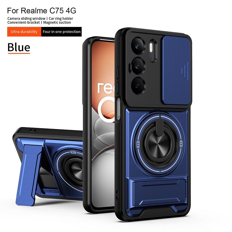 Luxury Slide Camera Lens Case Protective Cover for OPPO Realme C75, 6.72" inch Magnetic Kickstand Phone Case