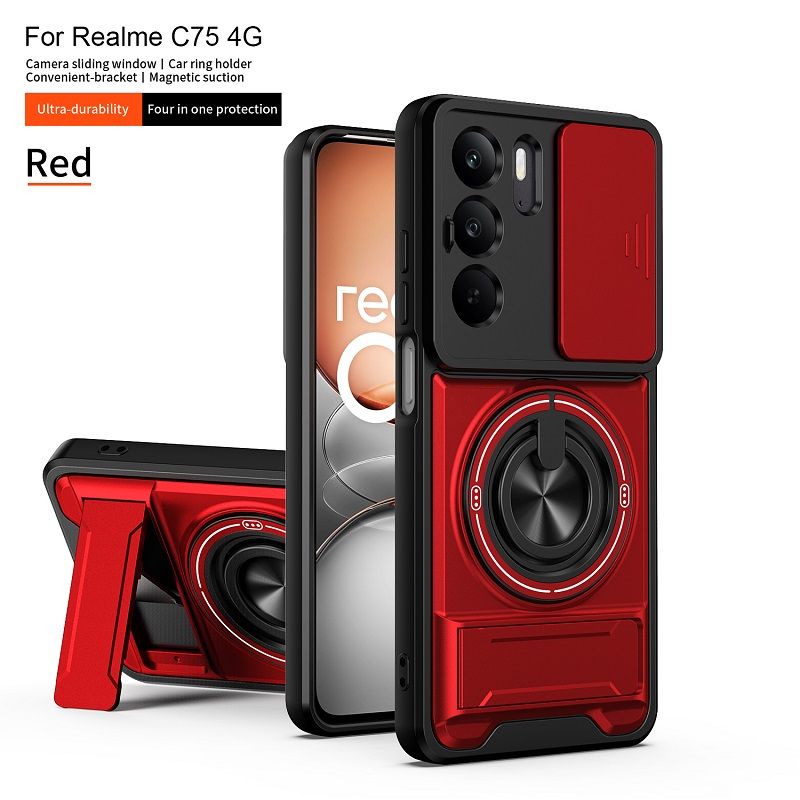 Luxury Slide Camera Lens Case Protective Cover for OPPO Realme C75, 6.72" inch Magnetic Kickstand Phone Case