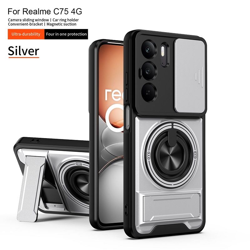Luxury Slide Camera Lens Case Protective Cover for OPPO Realme C75, 6.72" inch Magnetic Kickstand Phone Case