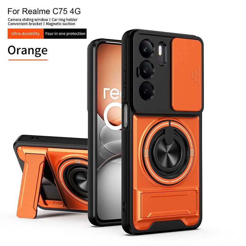 Luxury Slide Camera Lens Case Protective Cover for OPPO Realme C75, 6.72" inch Magnetic Kickstand Phone Case