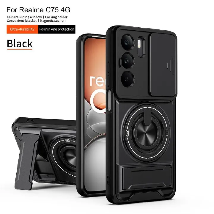 Luxury Slide Camera Lens Case Protective Cover for OPPO Realme C75, 6.72" inch Magnetic Kickstand Phone Case