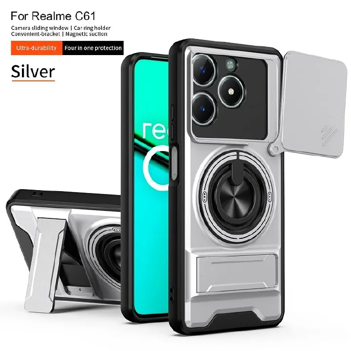 Luxury Slide Camera Lens Case Protective Cover for OPPO Realme C61, 6.74" inch/ Realme C63, 6.75" inch Magnetic Kickstand Phone Case