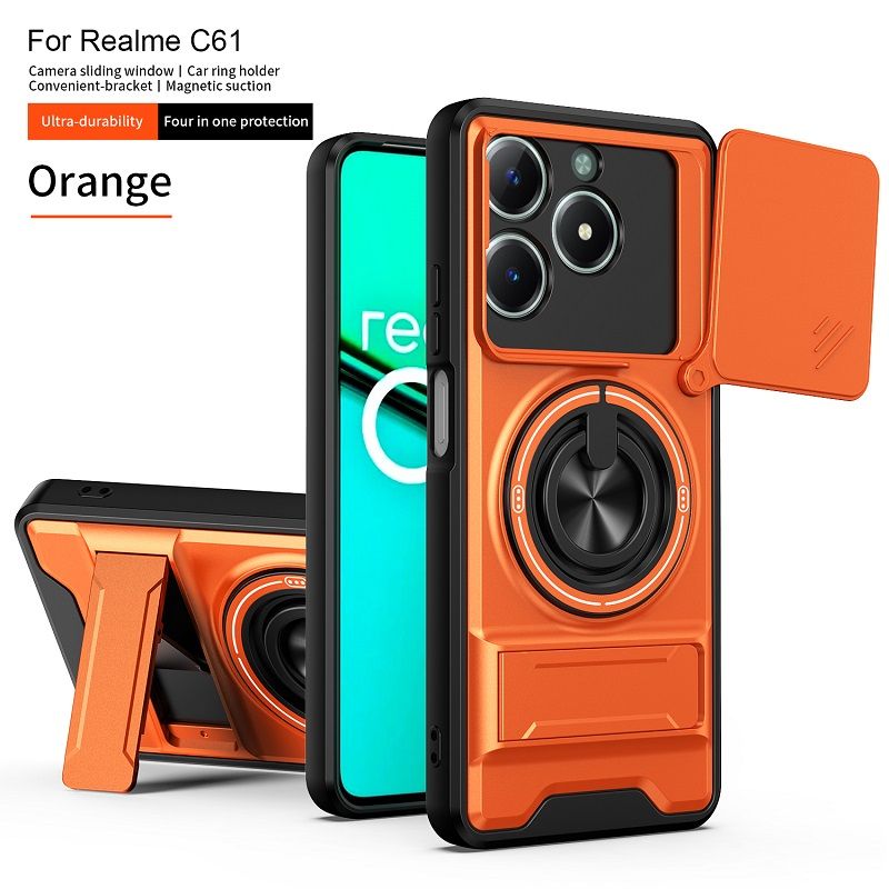 Luxury Slide Camera Lens Case Protective Cover for OPPO Realme C61, 6.74" inch/ Realme C63, 6.75" inch Magnetic Kickstand Phone Case
