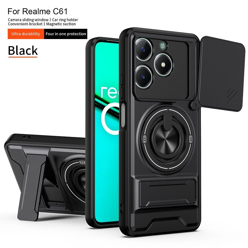 Luxury Slide Camera Lens Case Protective Cover for OPPO Realme C61, 6.74" inch/ Realme C63, 6.75" inch Magnetic Kickstand Phone Case