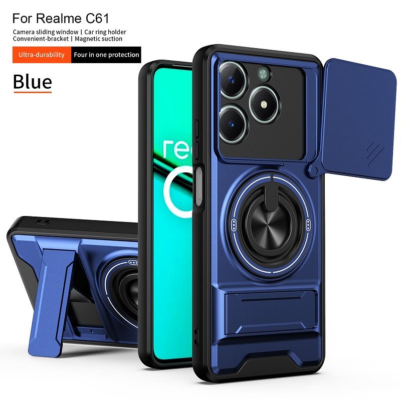 Luxury Slide Camera Lens Case Protective Cover for OPPO Realme C61, 6.74" inch/ Realme C63, 6.75" inch Magnetic Kickstand Phone Case