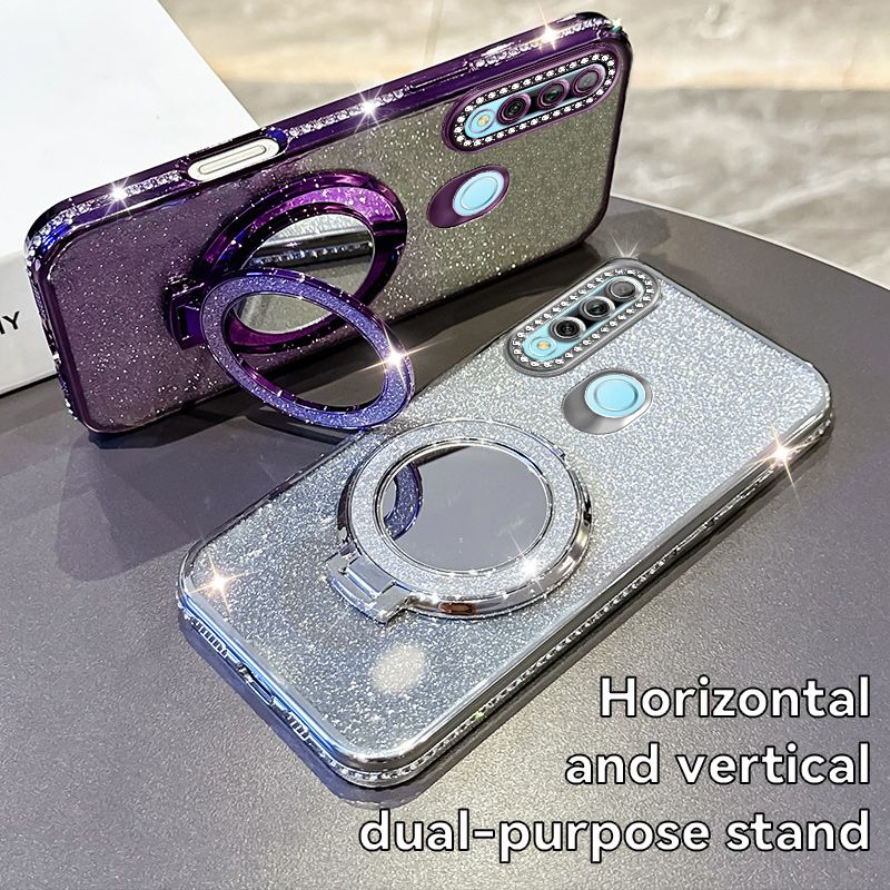 Phone Case for Huawei Y9 Prime (2019) Glitter Electroplated Rhinestone Touch Up Mirror Magnetic Bracket Phone Case