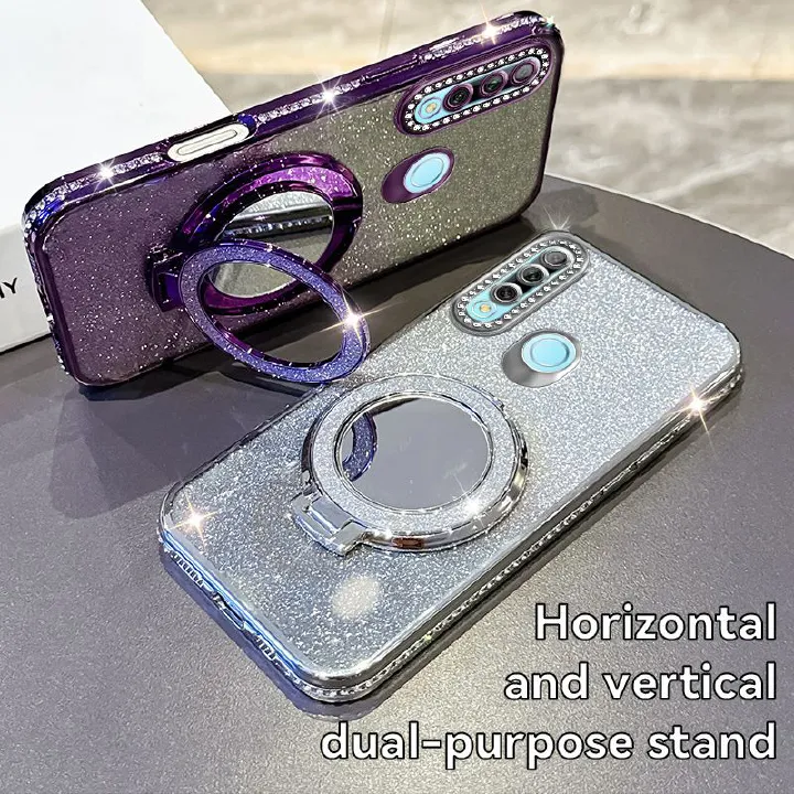 Phone Case for Huawei Y9 Prime (2019) Glitter Electroplated Rhinestone Touch Up Mirror Magnetic Bracket Phone Case