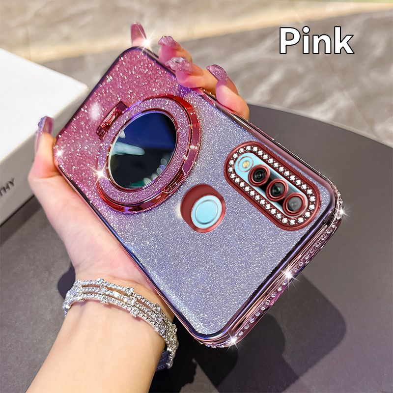 Phone Case for Huawei Y9 Prime (2019) Glitter Electroplated Rhinestone Touch Up Mirror Magnetic Bracket Phone Case