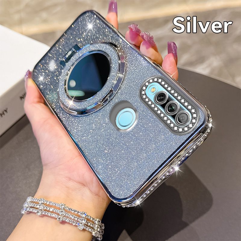 Phone Case for Huawei Y9 Prime (2019) Glitter Electroplated Rhinestone Touch Up Mirror Magnetic Bracket Phone Case