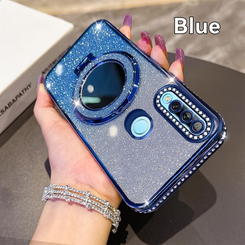 Phone Case for Huawei Y9 Prime (2019) Glitter Electroplated Rhinestone Touch Up Mirror Magnetic Bracket Phone Case