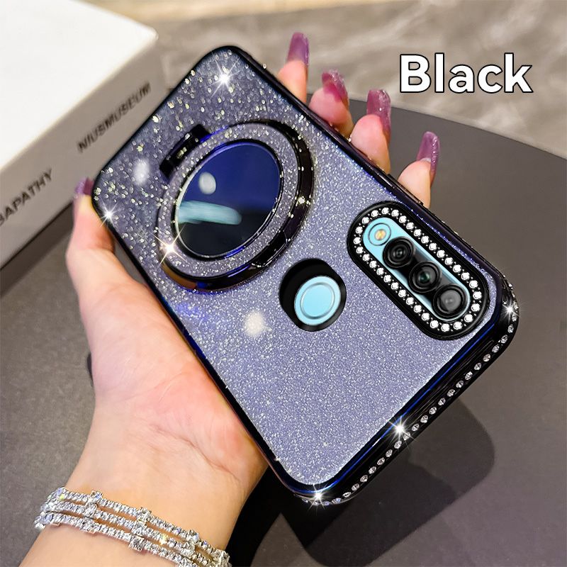 Phone Case for Huawei Y9 Prime (2019) Glitter Electroplated Rhinestone Touch Up Mirror Magnetic Bracket Phone Case