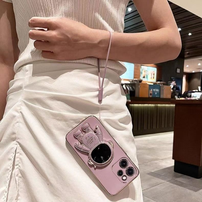 Phone Case for OPPO Reno 15F 5G 6.57" inch Case Silicone TPU Plating Cover Cute Astronaut Pattern Phone Case with Stand