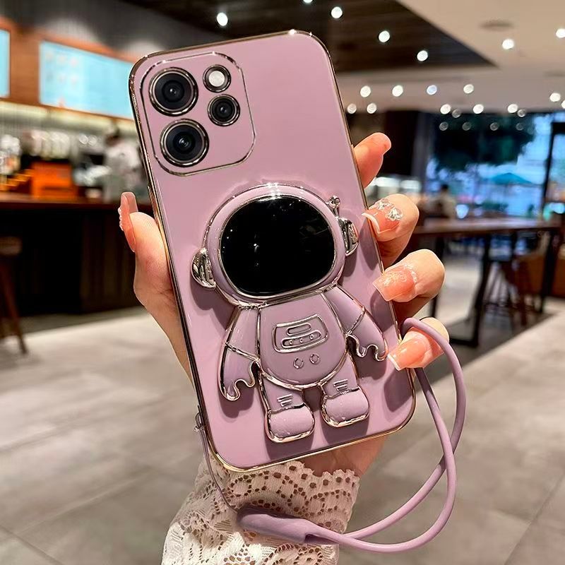 Phone Case for OPPO Reno 15F 5G 6.57" inch Case Silicone TPU Plating Cover Cute Astronaut Pattern Phone Case with Stand