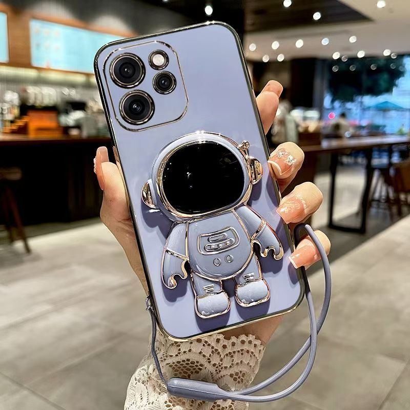 Phone Case for OPPO Reno 15F 5G 6.57" inch Case Silicone TPU Plating Cover Cute Astronaut Pattern Phone Case with Stand