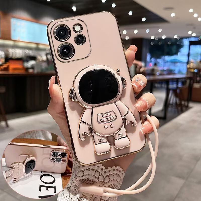 Phone Case for OPPO Reno 15F 5G 6.57" inch Case Silicone TPU Plating Cover Cute Astronaut Pattern Phone Case with Stand
