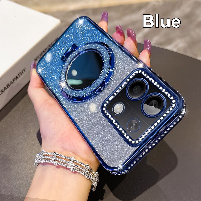 Phone Case for Xiaomi Redmi Note 13 5G Glitter Electroplated Rhinestone Touch Up Mirror Magnetic Bracket Phone Case
