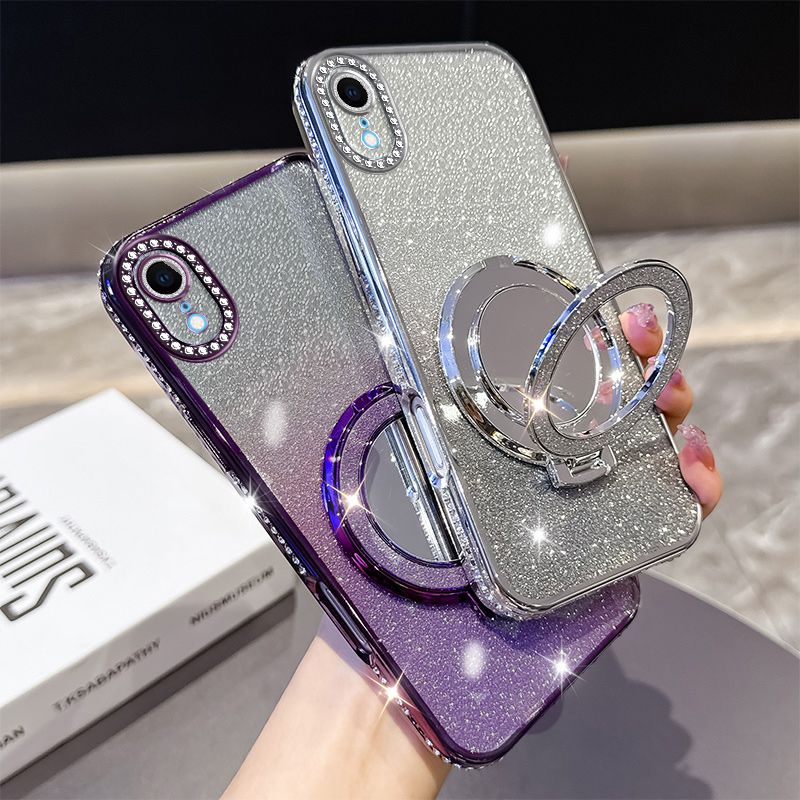 Phone Case for iPhone XR Glitter Electroplated Rhinestone Touch Up Mirror Magnetic Bracket Phone Case