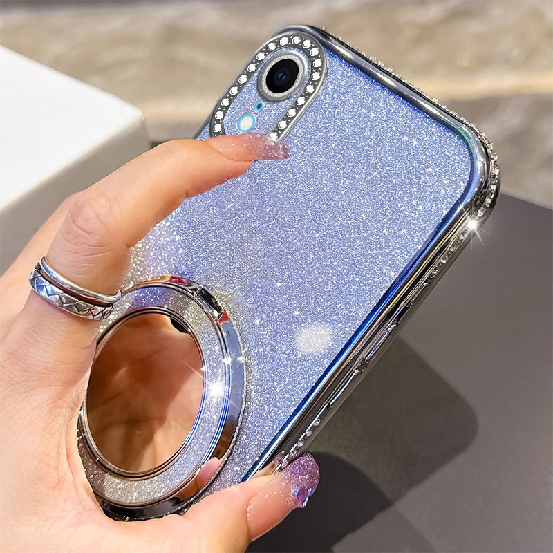 Phone Case for iPhone XR Glitter Electroplated Rhinestone Touch Up Mirror Magnetic Bracket Phone Case