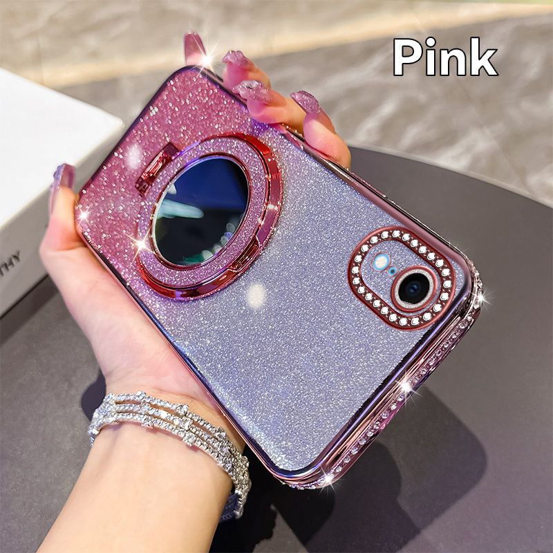 Phone Case for iPhone XR Glitter Electroplated Rhinestone Touch Up Mirror Magnetic Bracket Phone Case