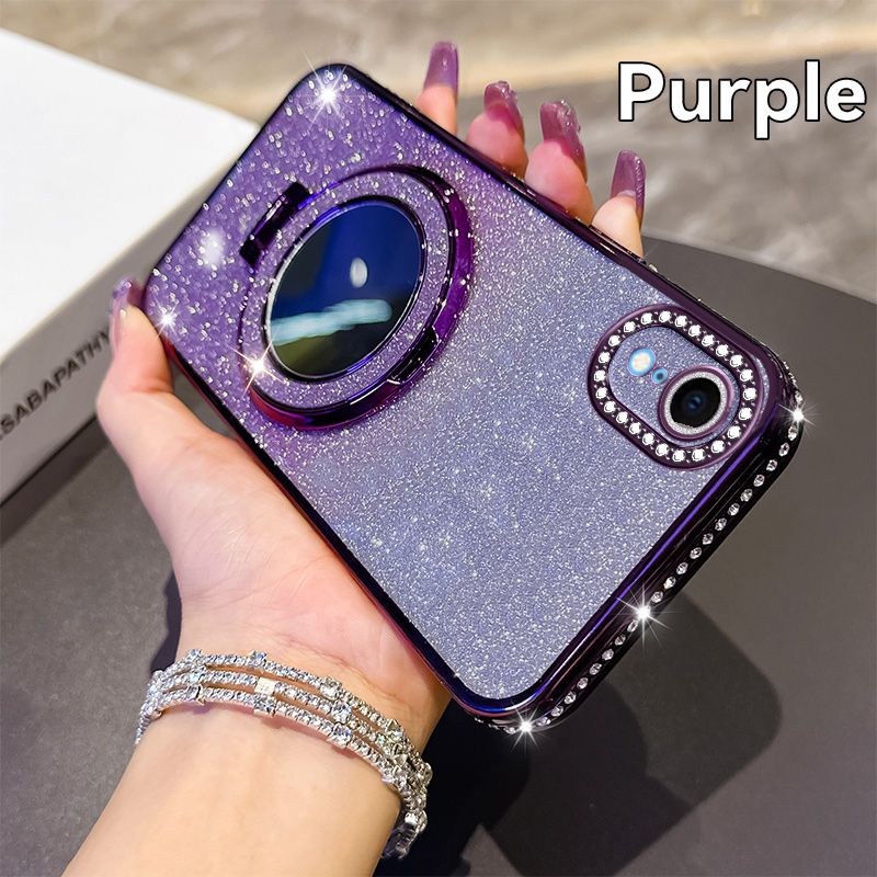 Phone Case for iPhone XR Glitter Electroplated Rhinestone Touch Up Mirror Magnetic Bracket Phone Case