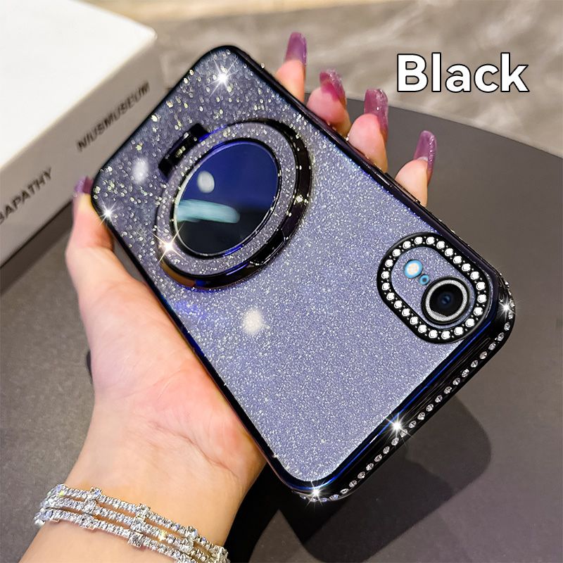 Phone Case for iPhone XR Glitter Electroplated Rhinestone Touch Up Mirror Magnetic Bracket Phone Case