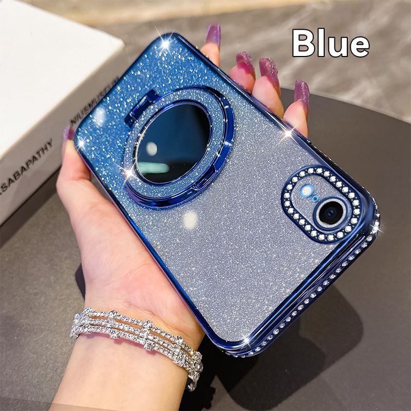 Phone Case for iPhone XR Glitter Electroplated Rhinestone Touch Up Mirror Magnetic Bracket Phone Case