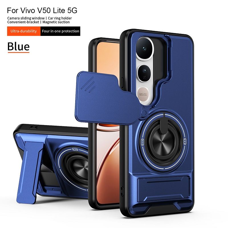 Luxury Slide Camera Lens Case Protective Cover for Vivo V50 Lite 5G (6.77" inch) Magnetic Kickstand Phone Case