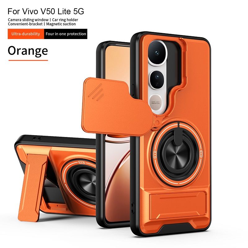 Luxury Slide Camera Lens Case Protective Cover for Vivo V50 Lite 5G (6.77" inch) Magnetic Kickstand Phone Case