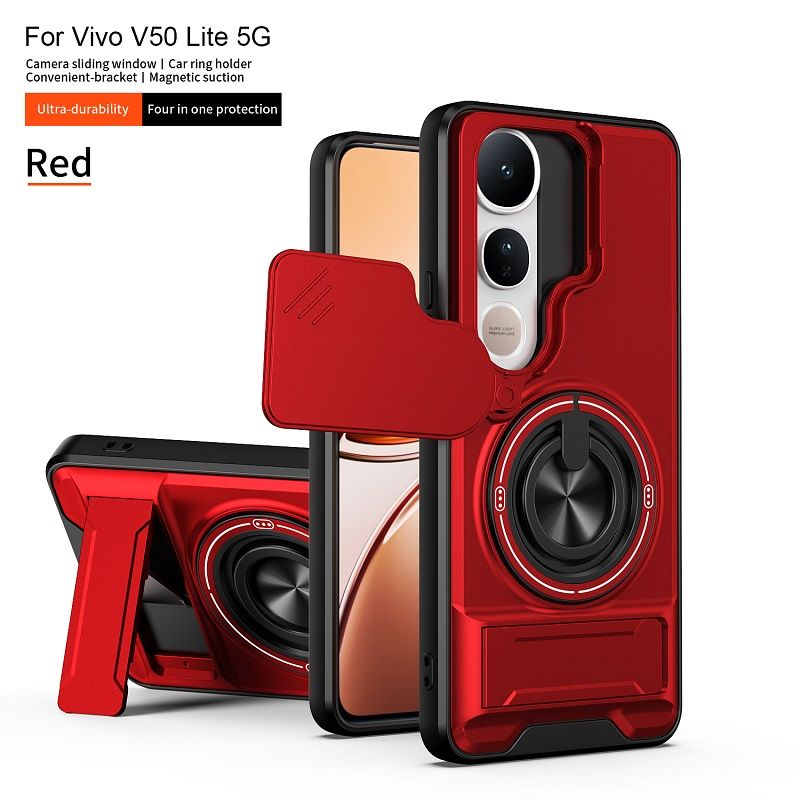 Luxury Slide Camera Lens Case Protective Cover for Vivo V50 Lite 5G (6.77" inch) Magnetic Kickstand Phone Case