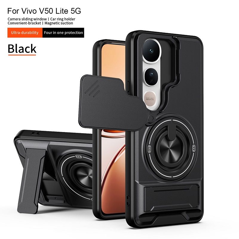 Luxury Slide Camera Lens Case Protective Cover for Vivo V50 Lite 5G (6.77" inch) Magnetic Kickstand Phone Case