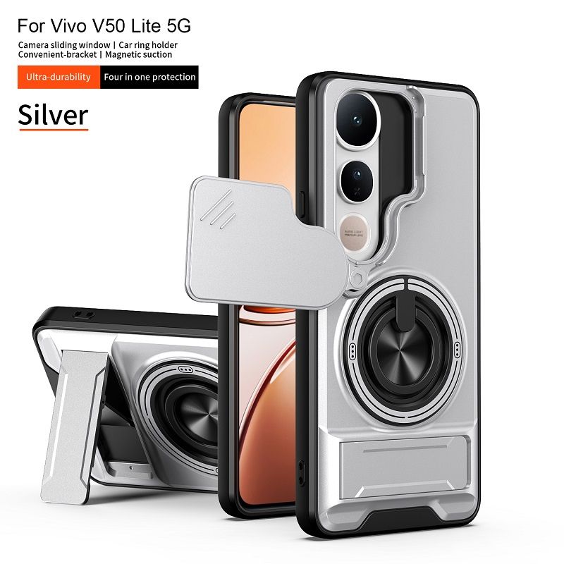 Luxury Slide Camera Lens Case Protective Cover for Vivo V50 Lite 5G (6.77" inch) Magnetic Kickstand Phone Case