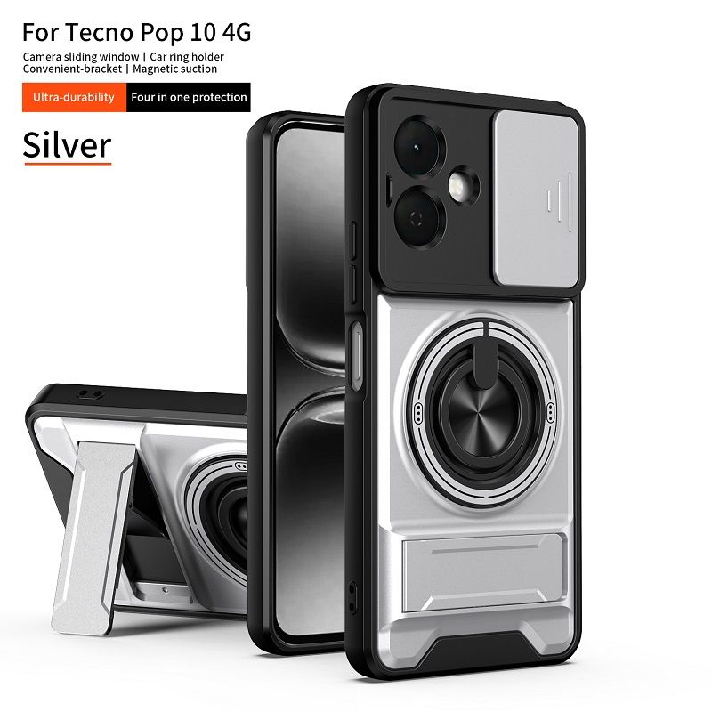 Luxury Slide Camera Lens Case Protective Cover for Tecno Pop 10 4G (6.67" inch)/ Spark Go 2 (6.67" inch) Magnetic Kickstand Phone Case