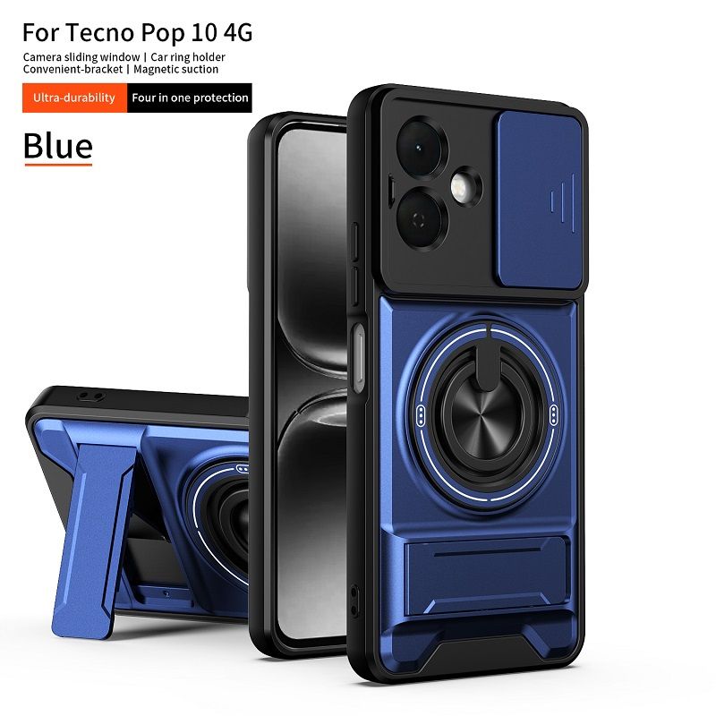 Luxury Slide Camera Lens Case Protective Cover for Tecno Pop 10 4G (6.67" inch)/ Spark Go 2 (6.67" inch) Magnetic Kickstand Phone Case