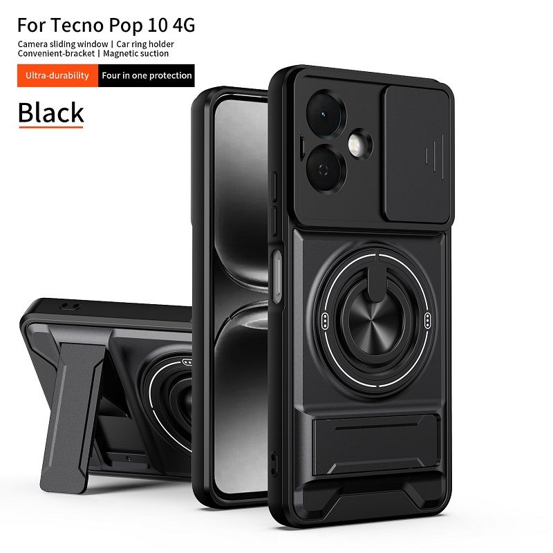 Luxury Slide Camera Lens Case Protective Cover for Tecno Pop 10 4G (6.67" inch)/ Spark Go 2 (6.67" inch) Magnetic Kickstand Phone Case