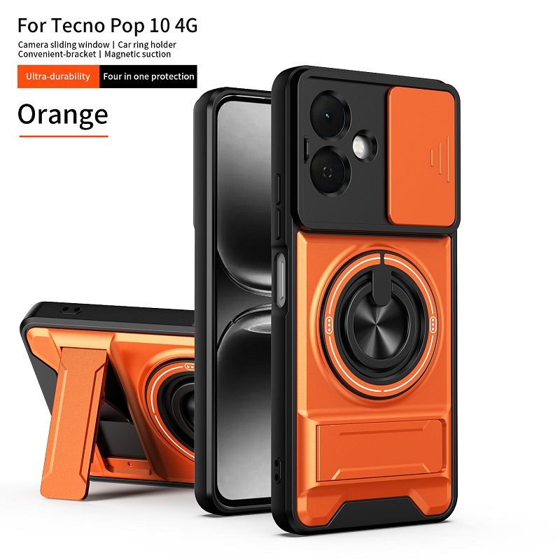 Luxury Slide Camera Lens Case Protective Cover for Tecno Pop 10 4G (6.67" inch)/ Spark Go 2 (6.67" inch) Magnetic Kickstand Phone Case