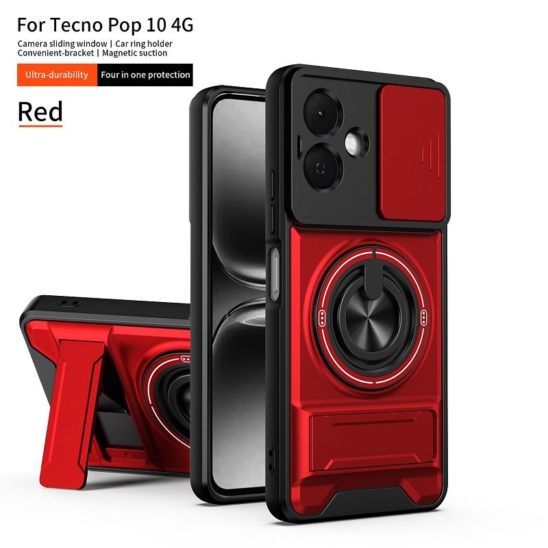 Luxury Slide Camera Lens Case Protective Cover for Tecno Pop 10 4G (6.67" inch)/ Spark Go 2 (6.67" inch) Magnetic Kickstand Phone Case