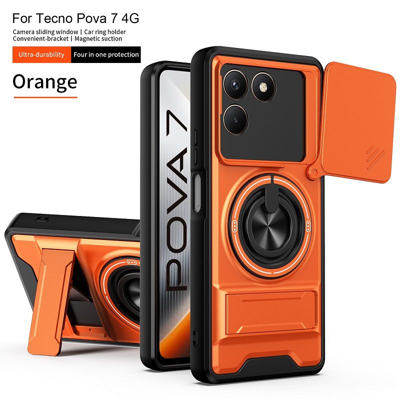Luxury Slide Camera Lens Case Protective Cover for Tecno Pova 7 4G (6.78" inch) Magnetic Kickstand Phone Case