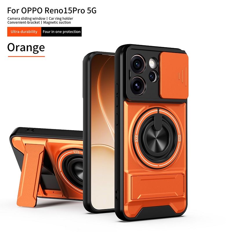 Luxury Slide Camera Lens Case Protective Cover for OPPO Reno 15 Pro 5G (6.32" inch) Magnetic Kickstand Phone Case