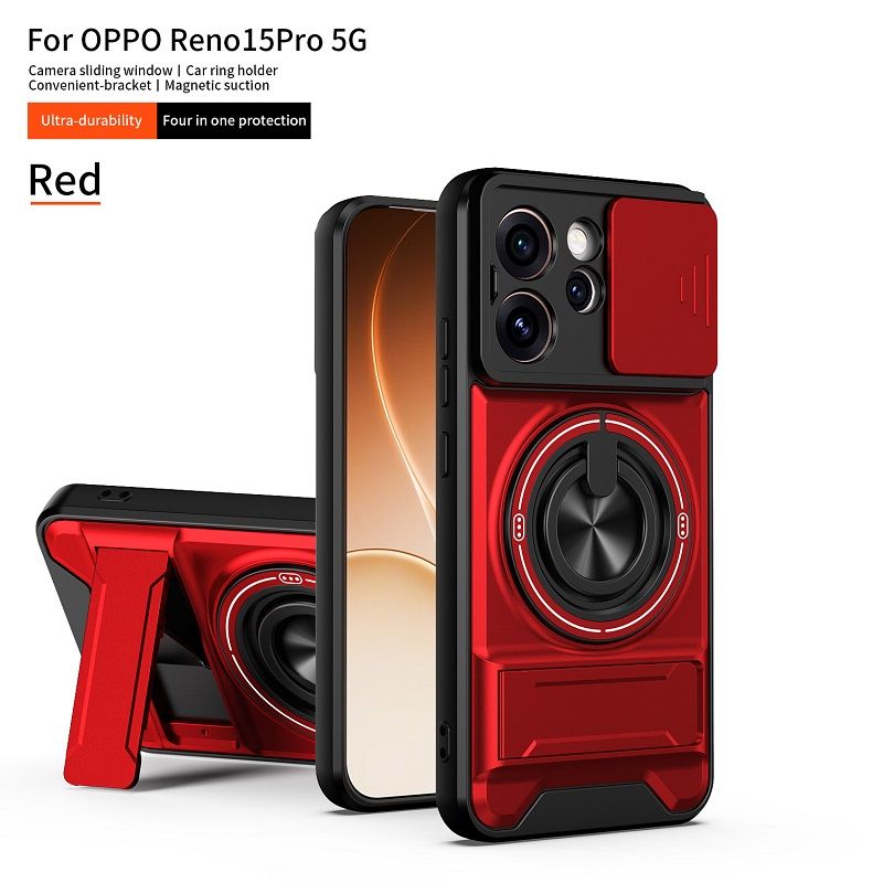 Luxury Slide Camera Lens Case Protective Cover for OPPO Reno 15 Pro 5G (6.32" inch) Magnetic Kickstand Phone Case