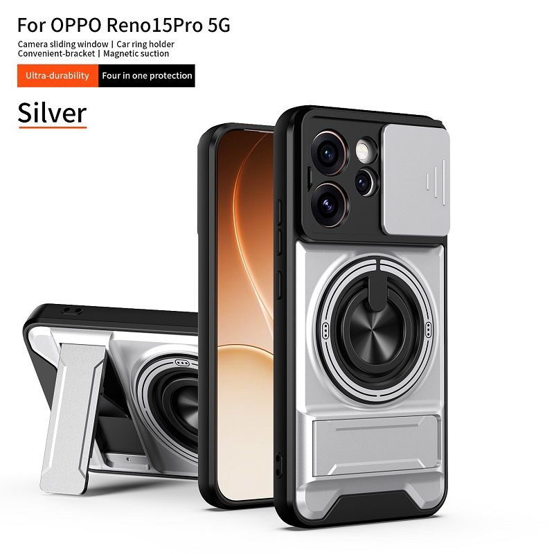 Luxury Slide Camera Lens Case Protective Cover for OPPO Reno 15 Pro 5G (6.32" inch) Magnetic Kickstand Phone Case