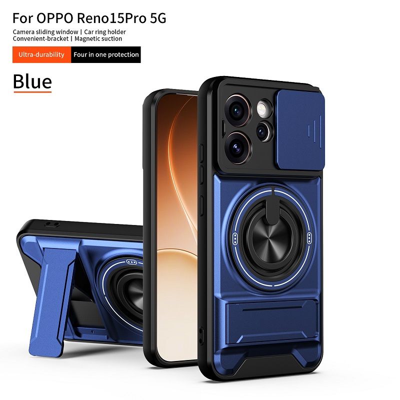 Luxury Slide Camera Lens Case Protective Cover for OPPO Reno 15 Pro 5G (6.32" inch) Magnetic Kickstand Phone Case