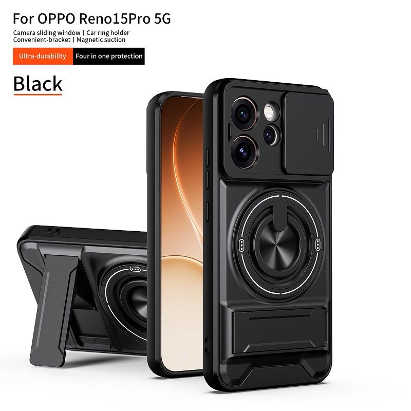 Luxury Slide Camera Lens Case Protective Cover for OPPO Reno 15 Pro 5G (6.32" inch) Magnetic Kickstand Phone Case