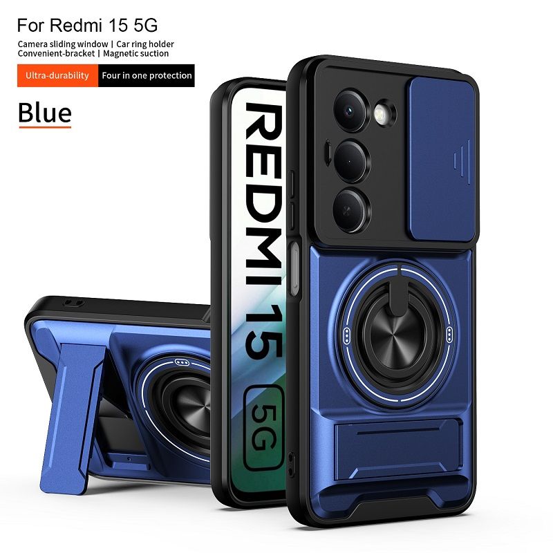 Luxury Slide Camera Lens Case Protective Cover for Xiaomi Redmi 15 (6.9" inch) Magnetic Kickstand Phone Case