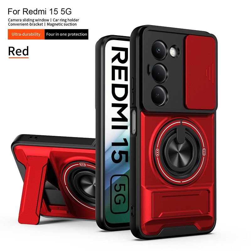 Luxury Slide Camera Lens Case Protective Cover for Xiaomi Redmi 15 (6.9" inch) Magnetic Kickstand Phone Case